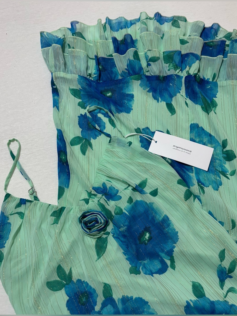 Mint Green Slip Dress with Blue Floral Print